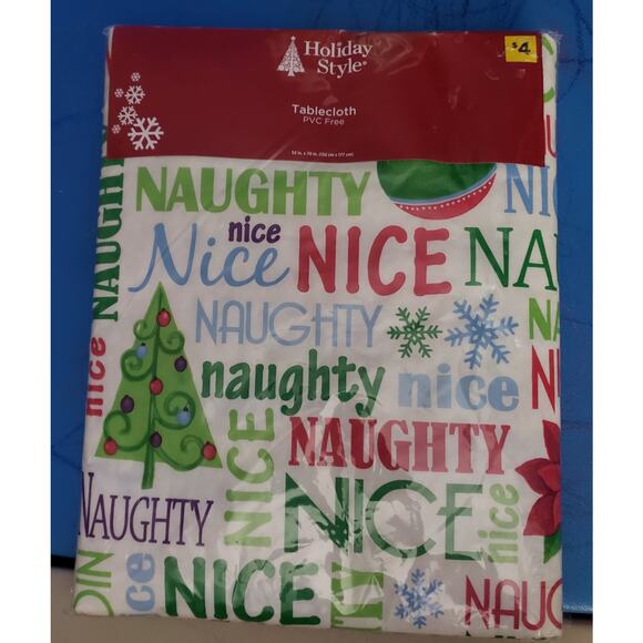 Holiday Style Naughty Nice Rectangle Christmas Tablecloth 52" x 70" - Picture 1 of 7